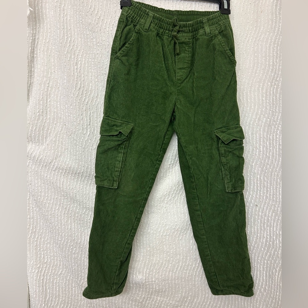 Kids Corduroy Olive Green Cargo Pants Wide Leg H&M Size 8 Unisex Girls Boys Y2K